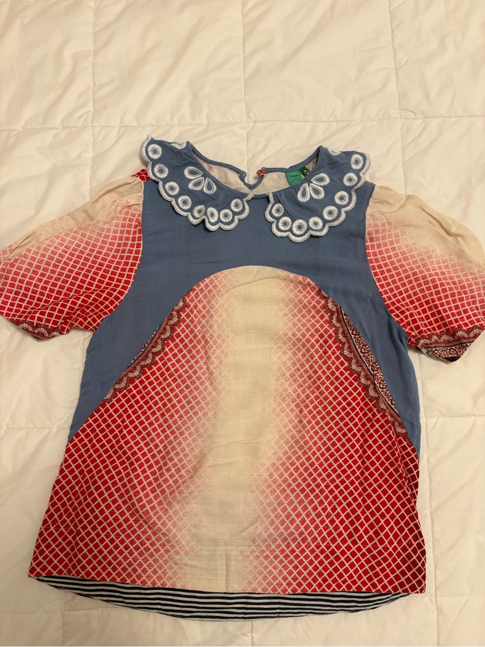 FARM Rio Blue Bodice Multicolor Gradient Lace-Collar Blouse
